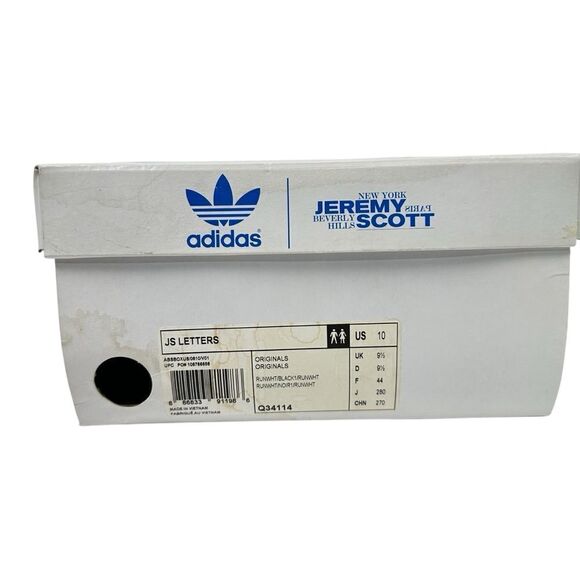 adidas Originals by Jeremy Scott JS LETTERS LEATHER Black White Size 10 - Picture 9 of 9